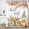 Fall Gnomes Shower Curtain for Bathroom Autumn Thanksgiving Day Maple Leaf Harvest Fabric Shower Curtains Set Red Teal Farmhouse Pumpkin Restroom Decor Accessories with Hooks 72X 72 inch