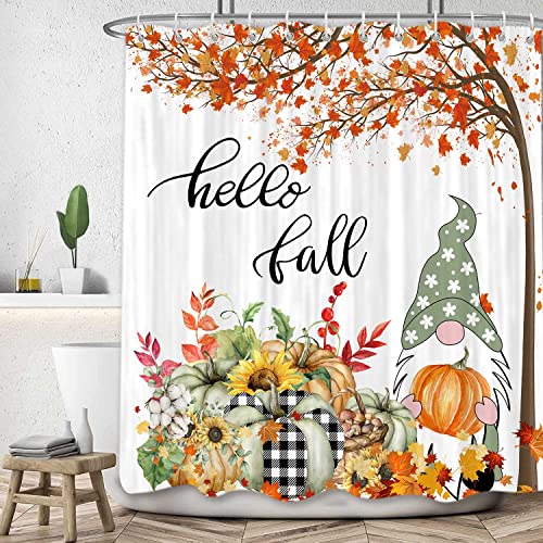Fall-Gnomes-Shower-Curtain-for-Bathroom-Autumn-Thanksgiving-Day-Maple-Leaf-Harvest-Fabric-Shower-Curtains-Set-Red-Teal-Farmhouse-Pumpkin-Restroom-Decor-Accessories-with-Hooks-72X-72-inch Fall Gnomes Shower Curtain for Bathroom Autumn Thanksgiving Day Maple Leaf Harvest Fabric Shower Curtains Set Red Teal Farmhouse Pumpkin Restroom Decor Accessories with Hooks 72X 72 inch