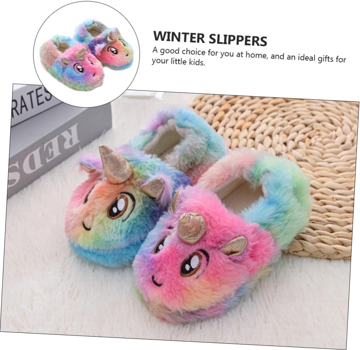 Boy Girl Unicorn Slippers Boy Girl's Cartoon Fluffy Cotton Slippers Indoor Non-slip Sandals
