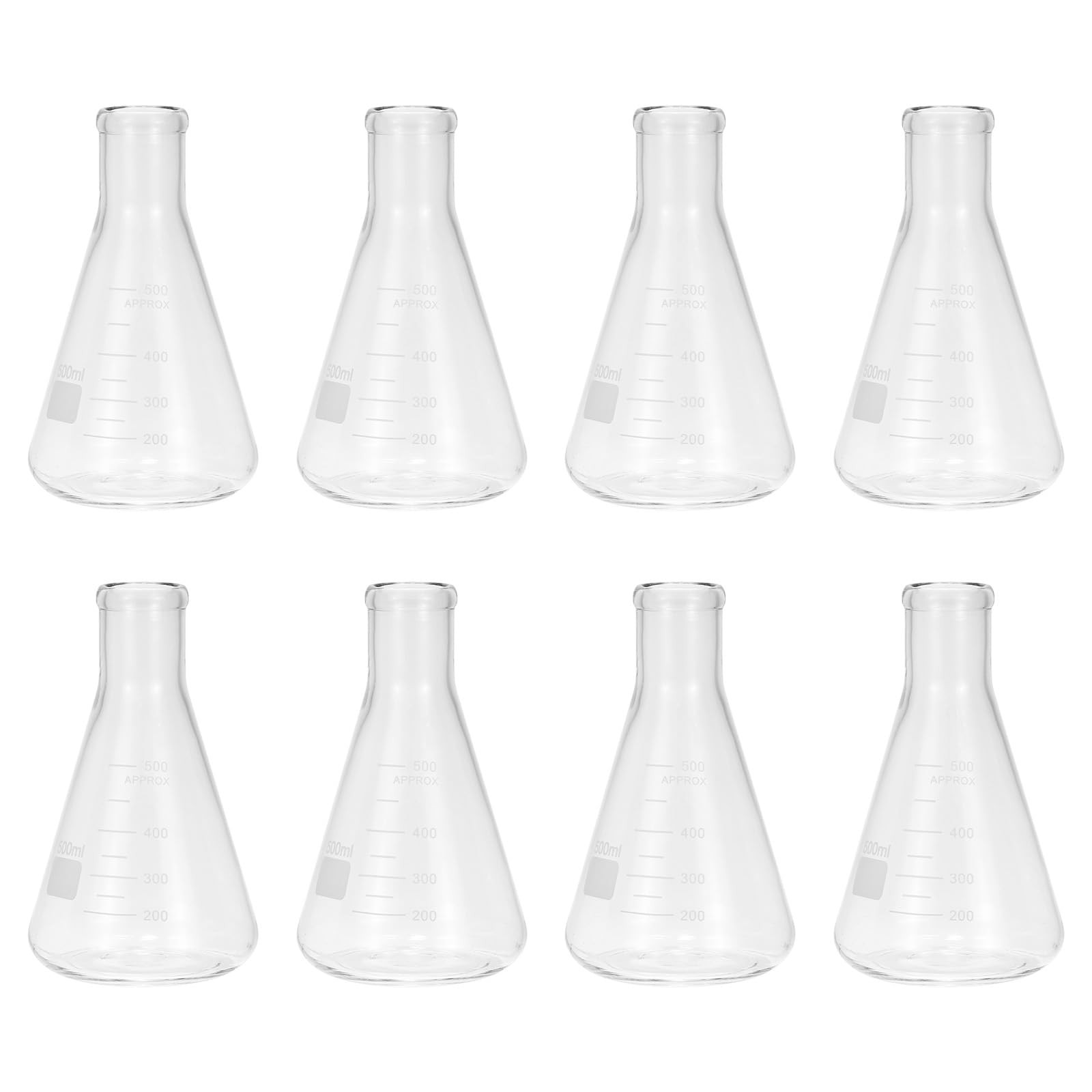 PATIKIL Erlenmeyer-Kolben 8 Stück 500ml 17oz Schmale Öffnung Messkolben Borosilicatglas Mit Aufgedruckter Skala Für Labor Experimente Chemie Wissenschaft Studium