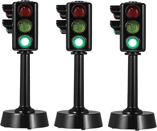 Miniatura 2 de Kisangel Semáforo, 3 piezas, simulación, señales de tráfico para niños, juego de letreros de calle para niños, decoración de fiesta temática de