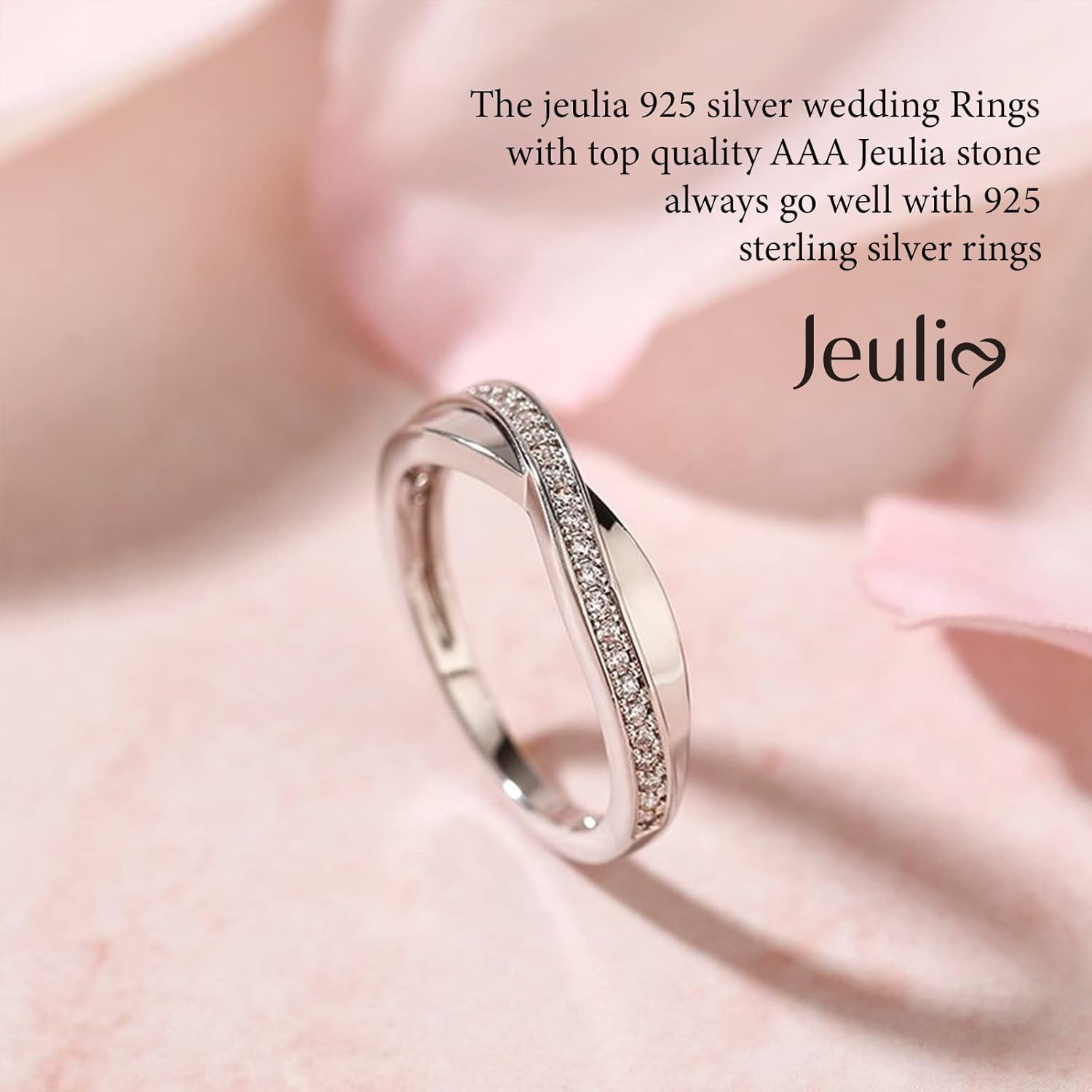 Jeulia Sterling Silver Couple Band for His and Her Stylish Crossover Polished Adjustable Matching Anniversary Wedding Diamond rings Engraving Jewelry Set Valentine Day with Gift Box