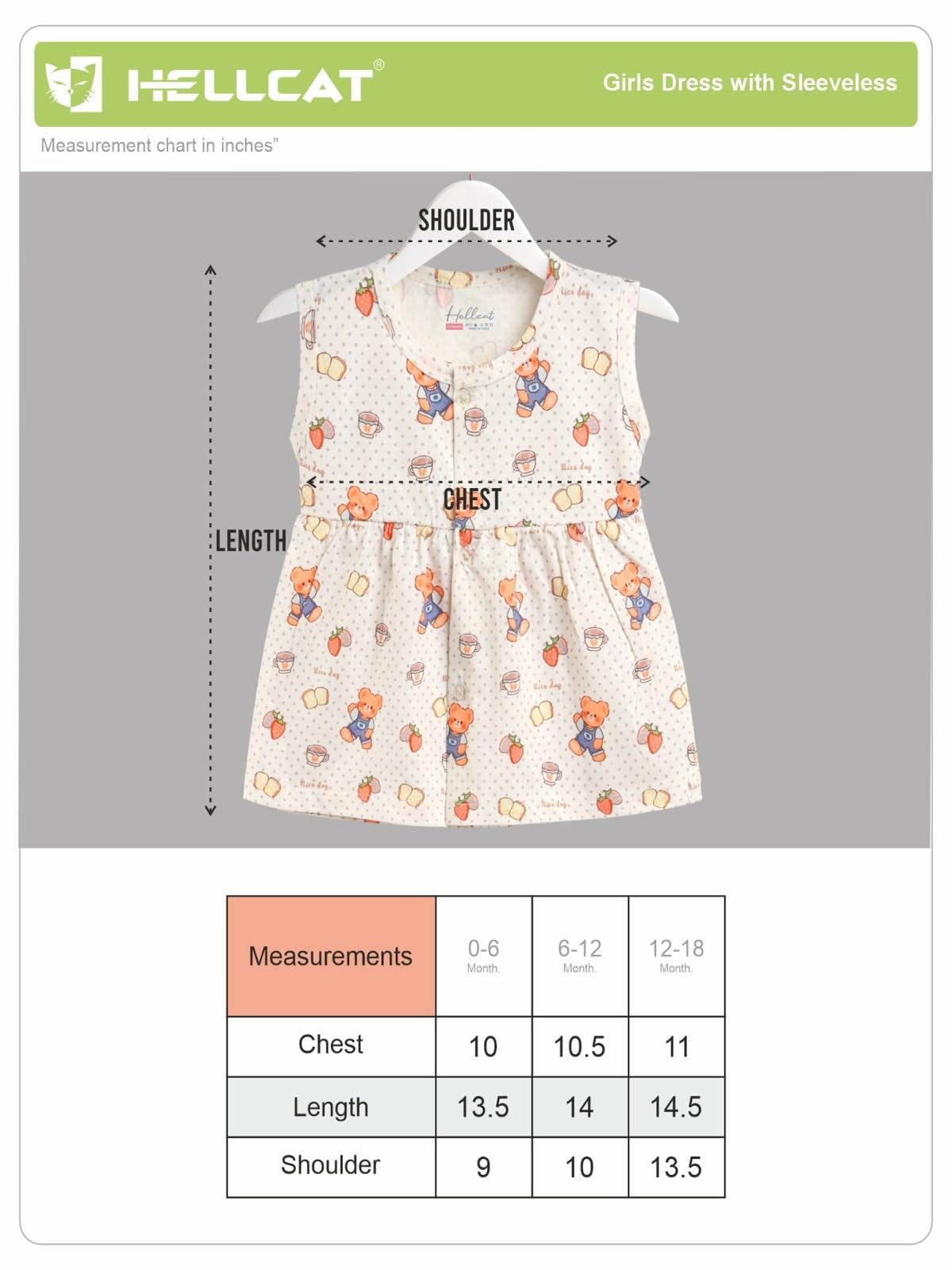 HELLCAT 100% Cotton Baby Frock Dress for Girls - Pack of 3, Soft & Trendy, Sleeveless (0-18M)_Green2/Yellow/Brown_0-6 Months 3