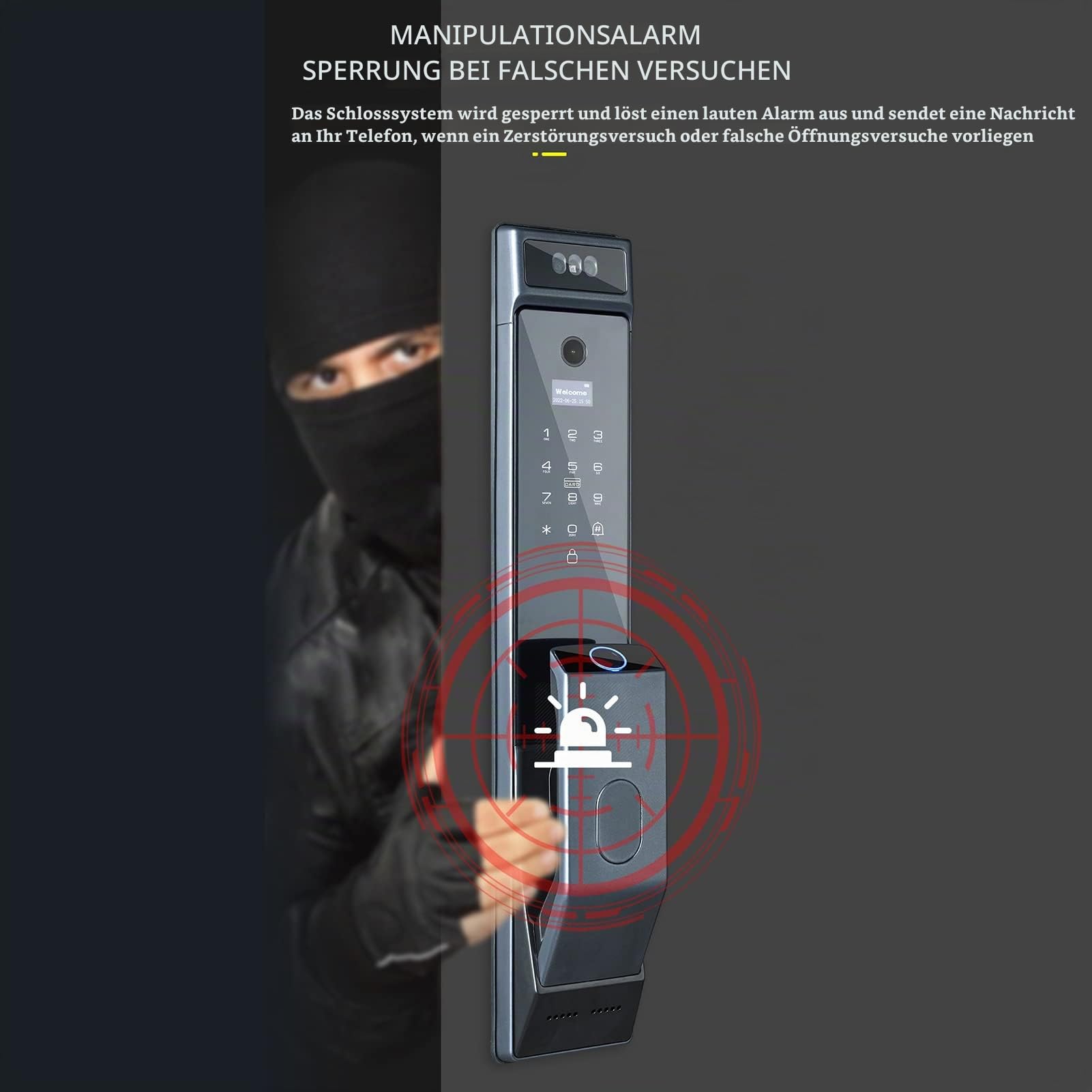Irfora Fingerabdruck-Türschloss Smart Face Recognition APP Unlock 6 Unlocked Ways Locking Unlocking Automatic for Homes Apartments