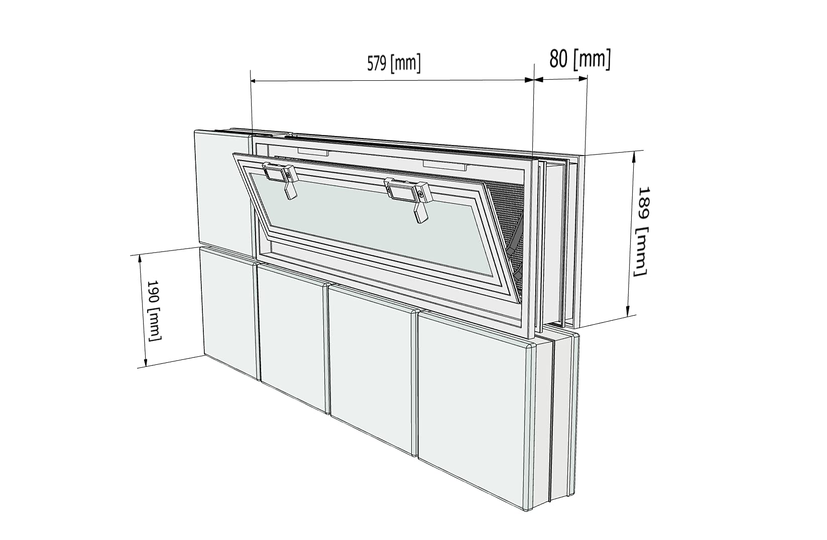 Ventana de ventilación para insertar en una pared de bloques de vidrio, ladrillo u hormigón | Dimensiones: 57,9x19x8 cm | Sustituye a 3 bloques de vidrio de 19x19x8 cm | Unidad de venta: 1 ventana