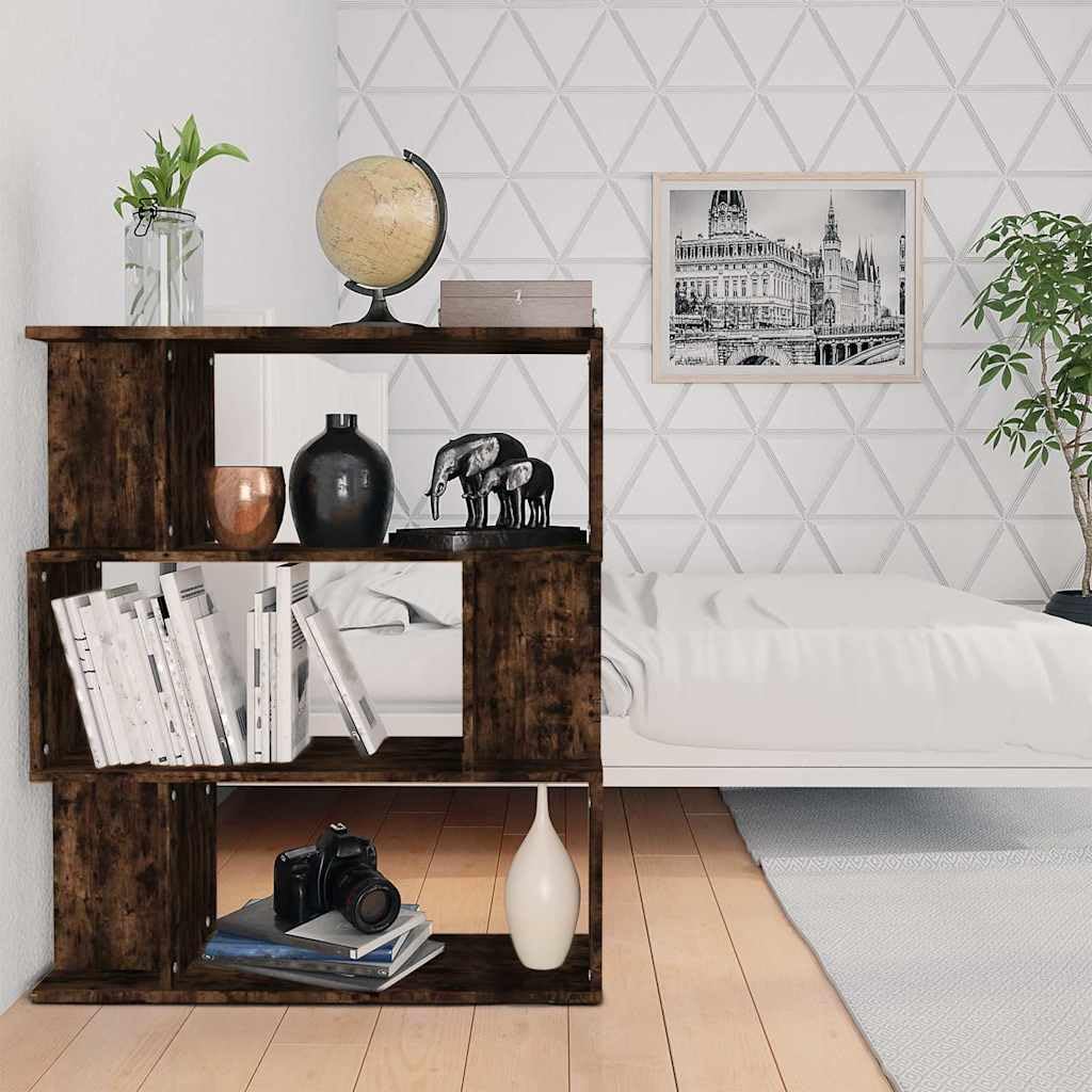 Libreria divisoria in legno di quercia affumicata, 80 x 24 x 96 cm, versatile, per soggiorno, ufficio, cameretta dei bambini