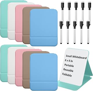 Dunzoom 10 Pcs Small Desktop Glass Whiteboard with Reversable Stand Clear Glass Mini Dry Erase Whiteboard Desktop Easel with 10 Markers for Home Office School, 8 x 6 Inch