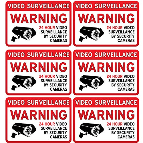 Video Surveillance Warning - 24 hour video surveillance by security cameras - Choose your size and design (Small, 6)
