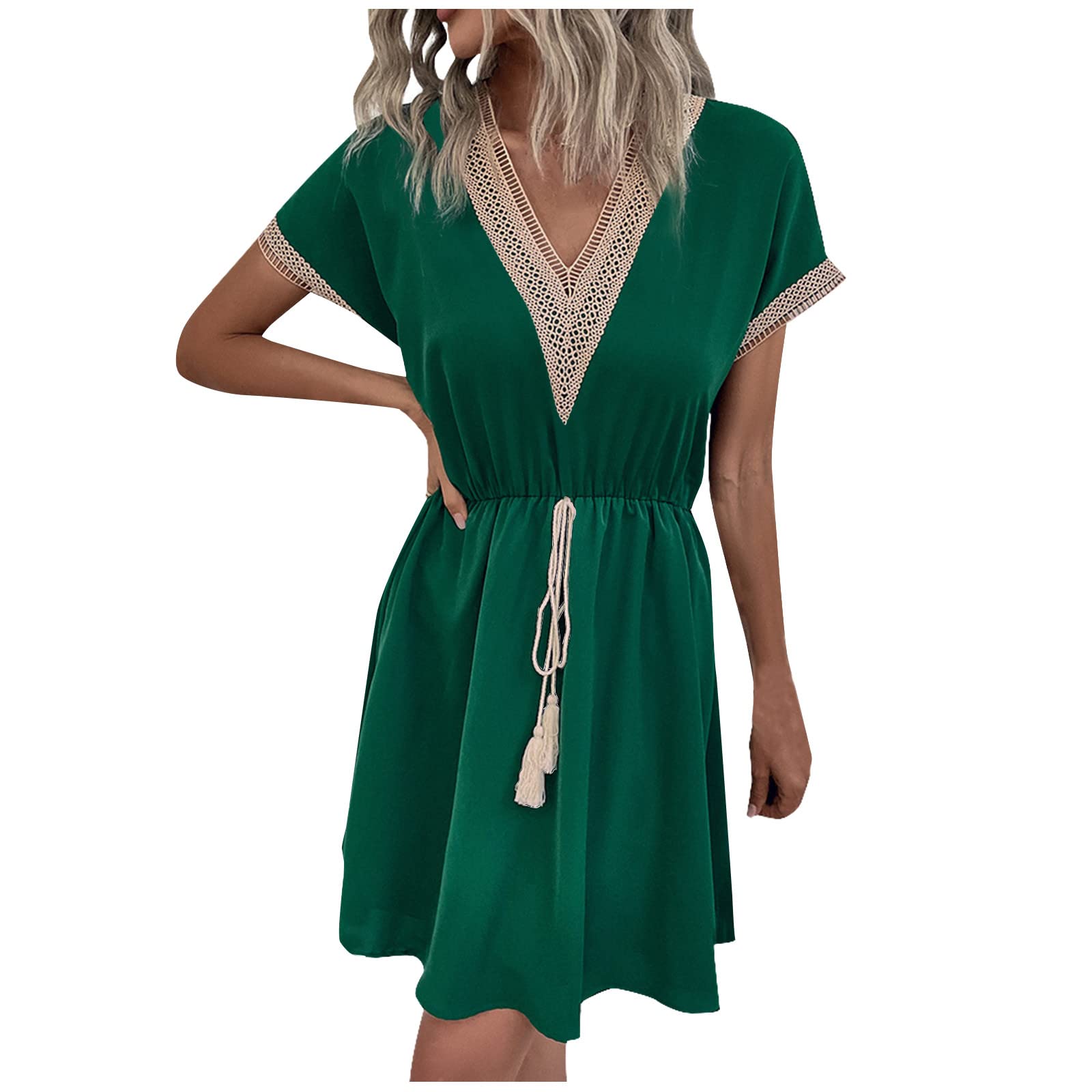 Womens Swimsuit Coverups Lace V Neck Sexy Bathing Suit Cover Ups Dress Casual Short Sleeve Swimwear Cover Up