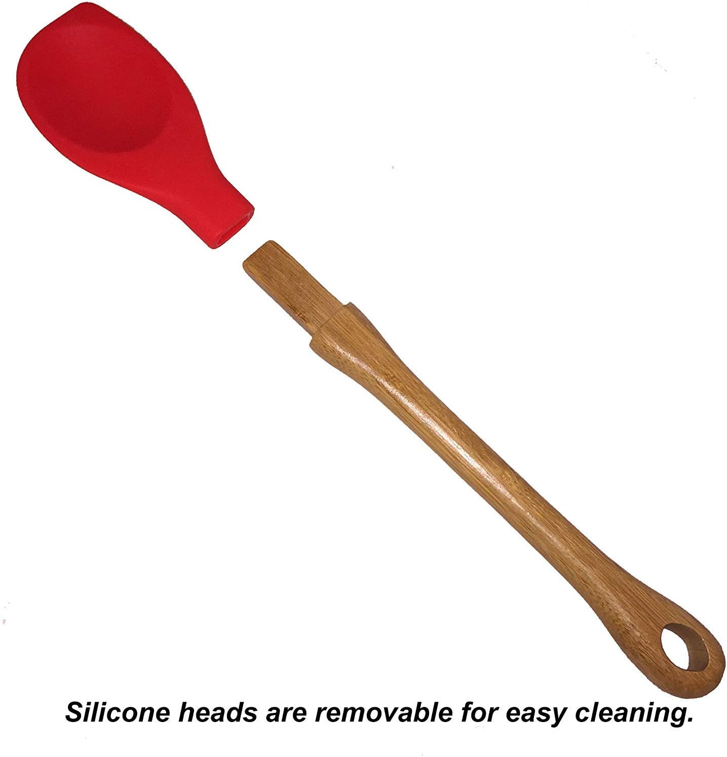 Premium 7 Piece Bamboo & Silicone Kitchen Cooking Utensil Set (Red)