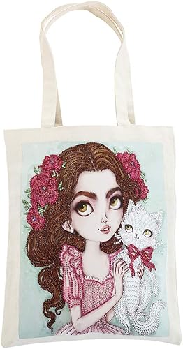 Estuche de lona con diseño de diamantes para compras, con kits de pintura, diseño de gato y niña, algodón suave para mujeres adultas, abuela, mamá,