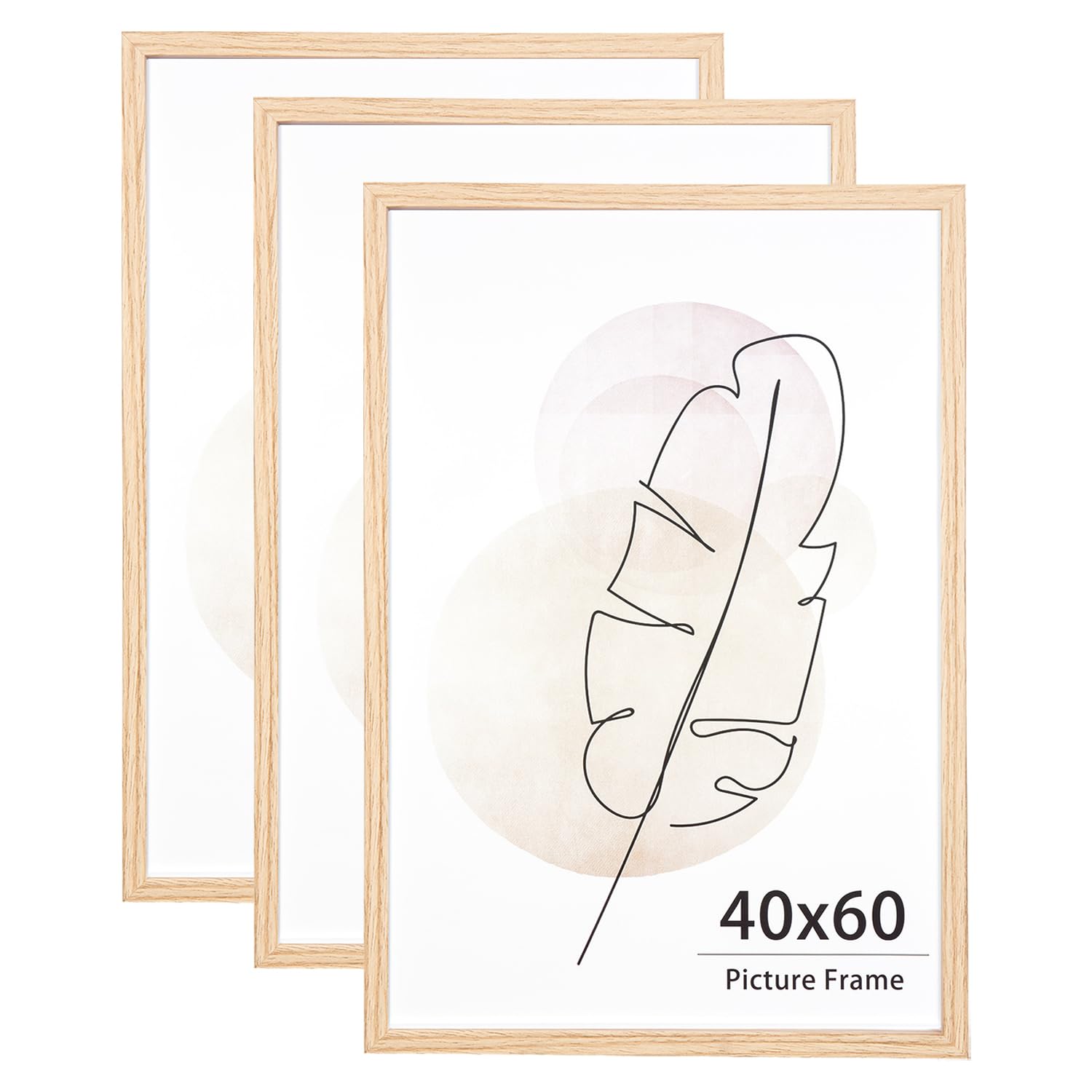 Kaiwin Oak 40X60 Picture Frame Set Of 3, Wooden Poster Frame, 40X60 Picture Frames For Wall Mounting Display For Home, Office,Gallery,Holiday With Photos, Posters, Puzzles