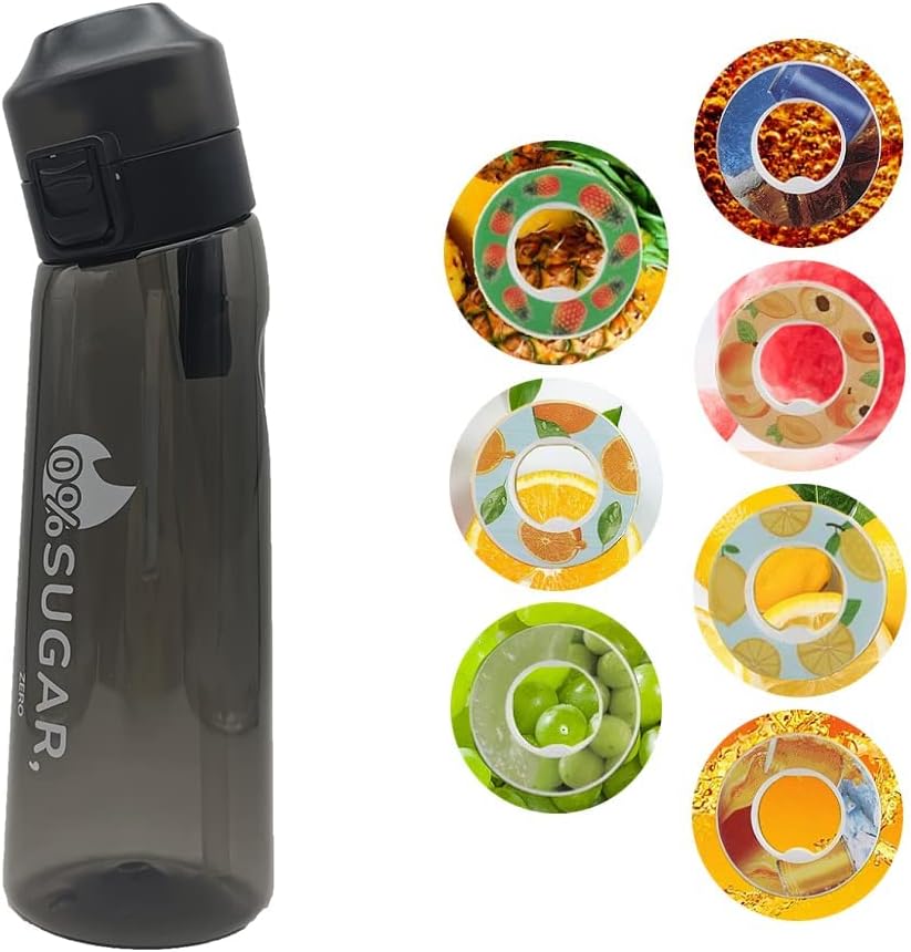 Labstandard2023 New Fruit Fragrance Water Bottle 650ML Air Up Scent Water Cup with Pods Sports Water Cup BPA Free Suitable for Outdoor Sports Gifts for Father's Day (Black)