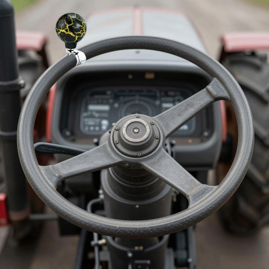 Lunsom Ball Steering Wheel Knob Marbling Round Suicide Spinner Turning Grip Helper Driving Power Aid Handle Control Booster Fit Tractors, Forklifts, Lawn Mowers (Black)
