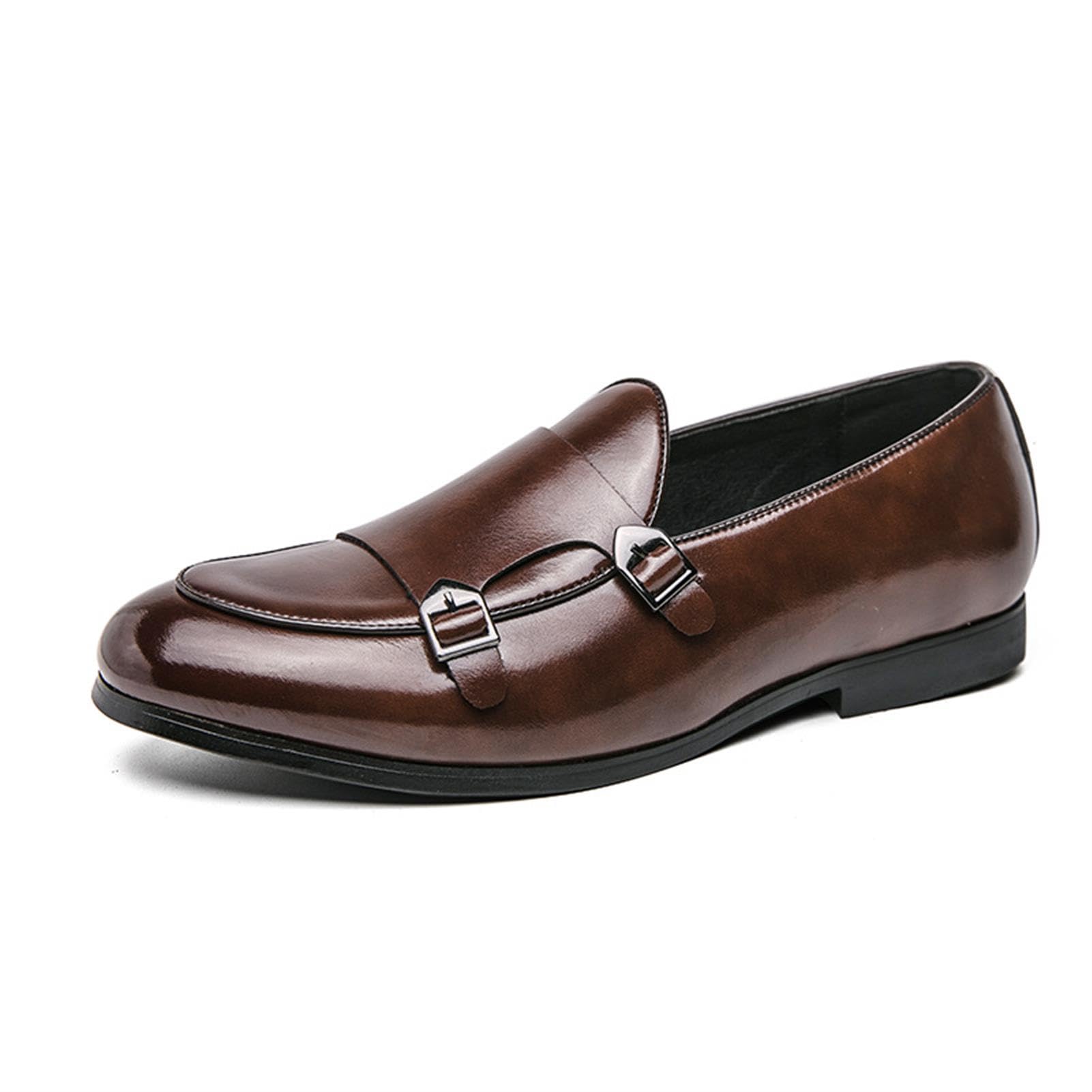 Brogue Scarpe da Uomo in Pelle Elegante Slip-On Double Monk Strap con Fibbia Casuale Scarpe da Sera Mocassini