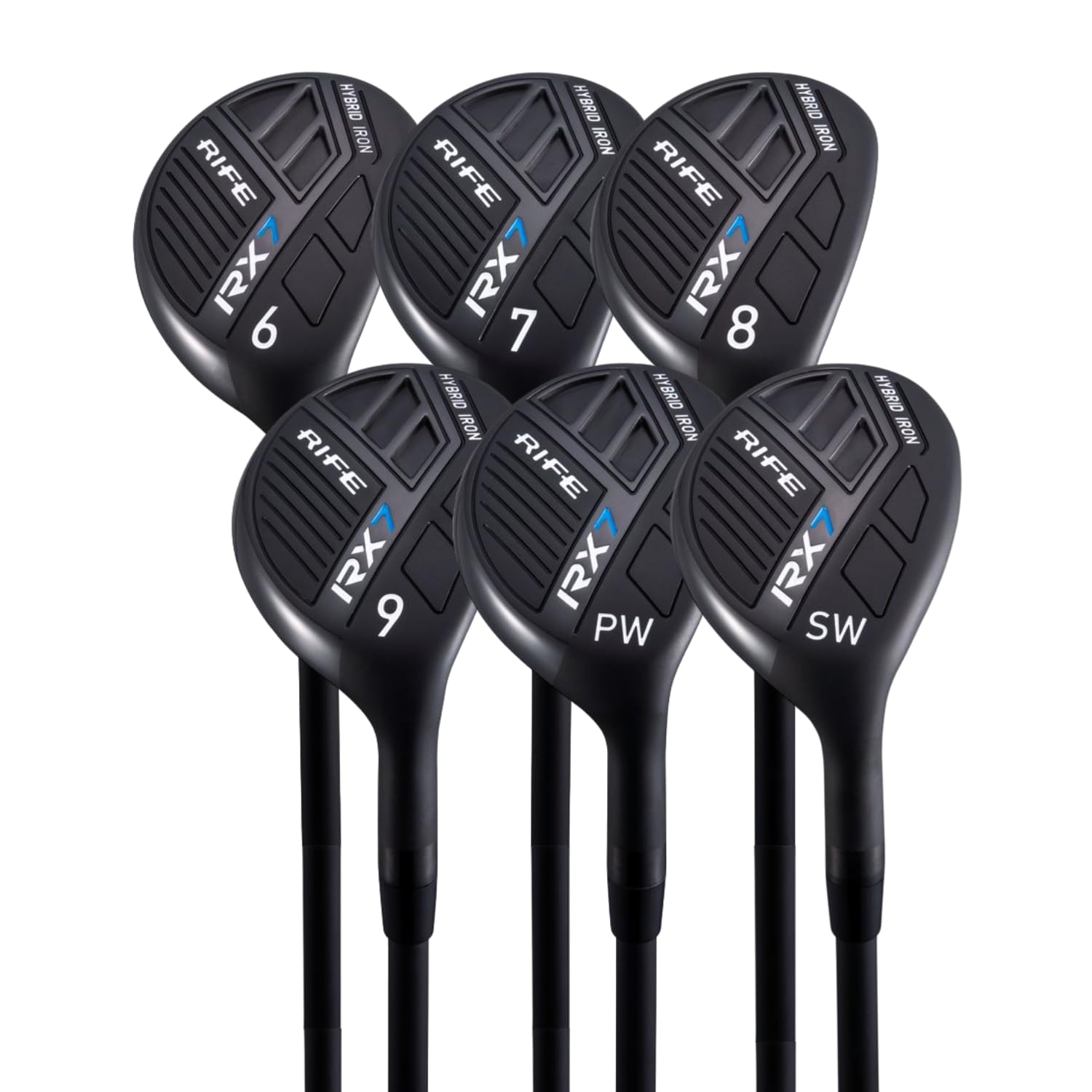 Rife Golf RX7 Tall Senior Mens Right Handed XXL Length Plus 2 Inches Over Standard Lite A Flex Graphite All True Utility Hybrid Irons Set 6 7 8 9 PW SW Ultra Forgiving Golf Clubs