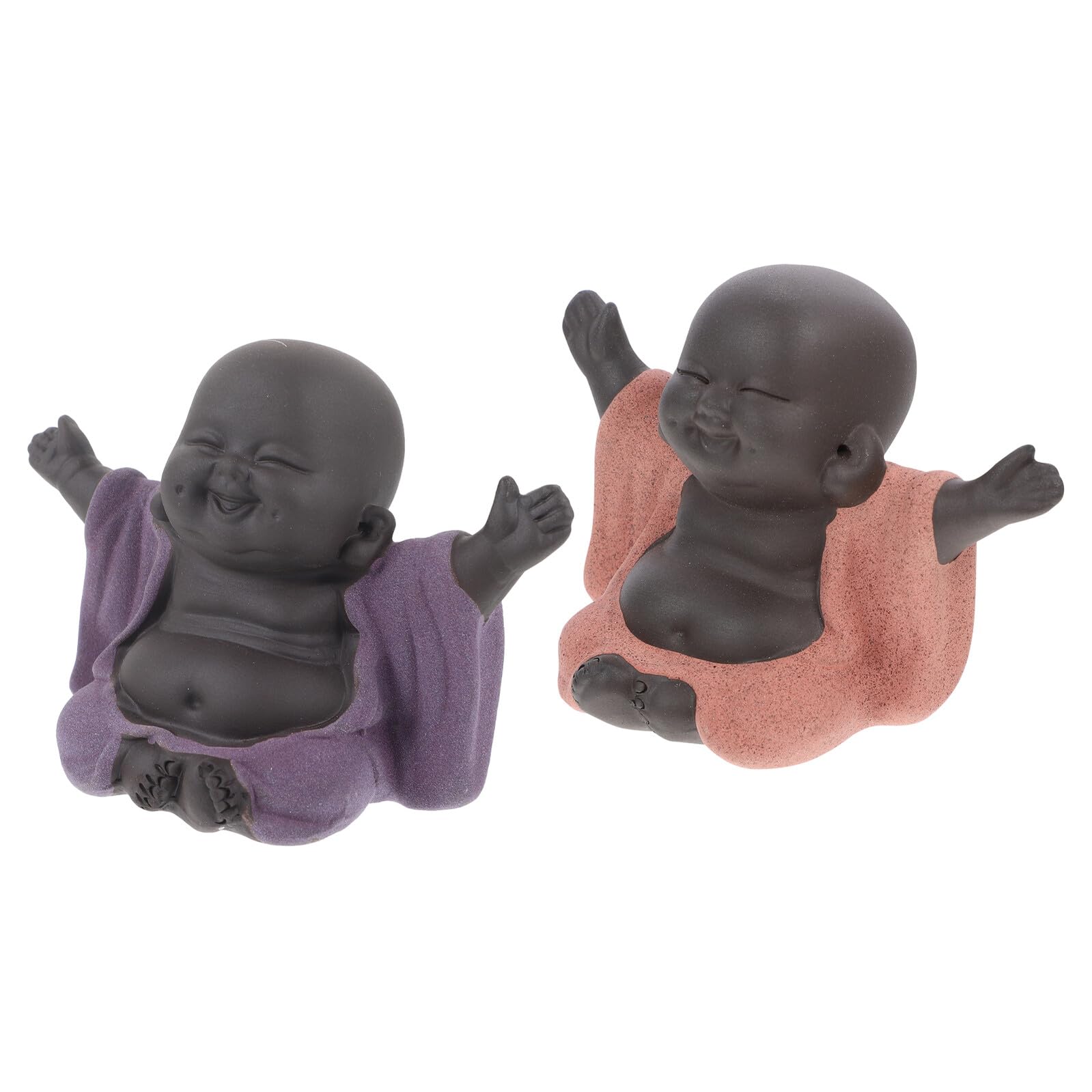 Statua di Buddha Sorridente Ornamento Classico Eleganza Artigianale in Argilla Viola 2, Decorazione da Tavolo Versatile per Ufficio e Casa