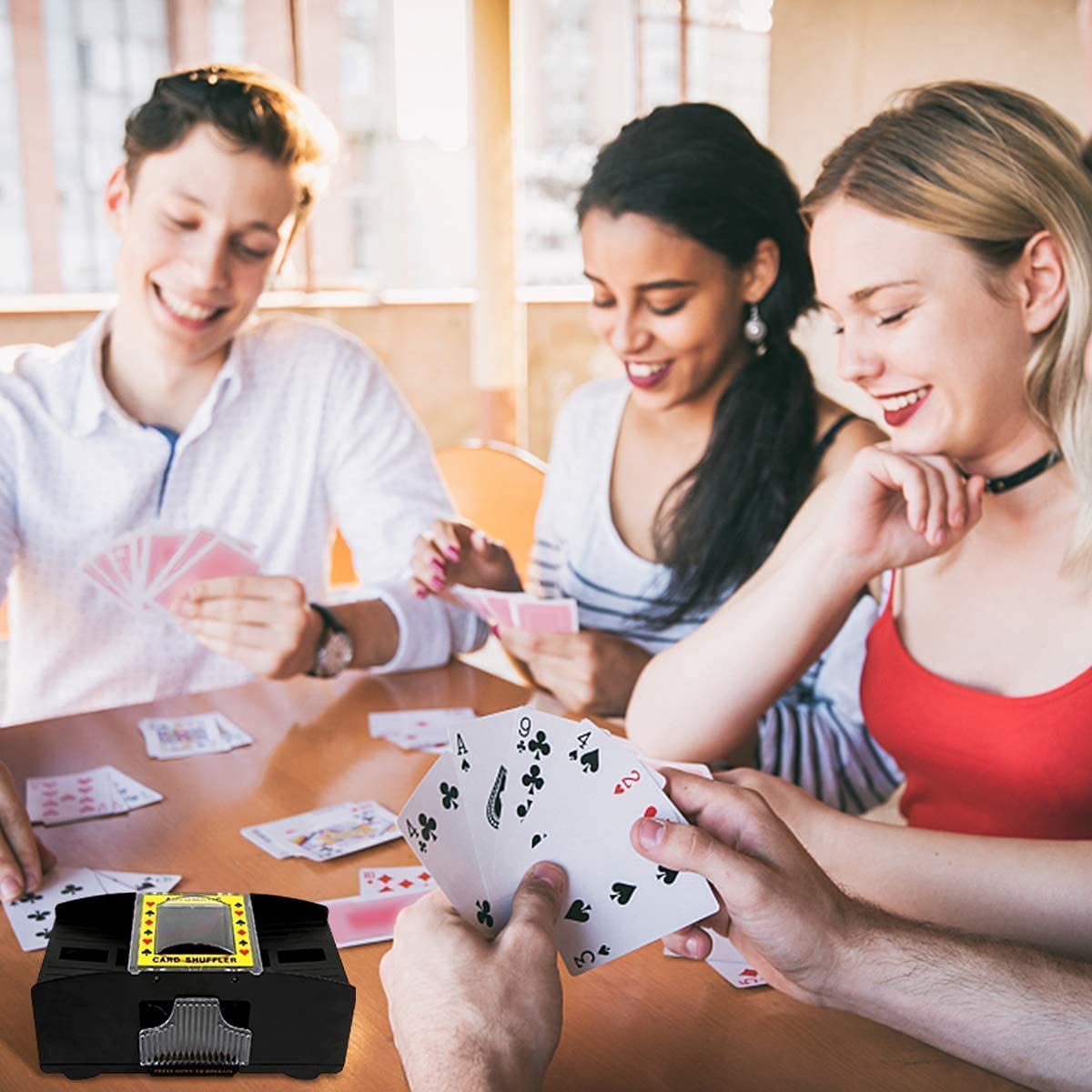 Mélangeur de Cartes Automatique à 2 Plateaux, USB Connexion/4 AA Piles，Mélangeur électronique de Cartes