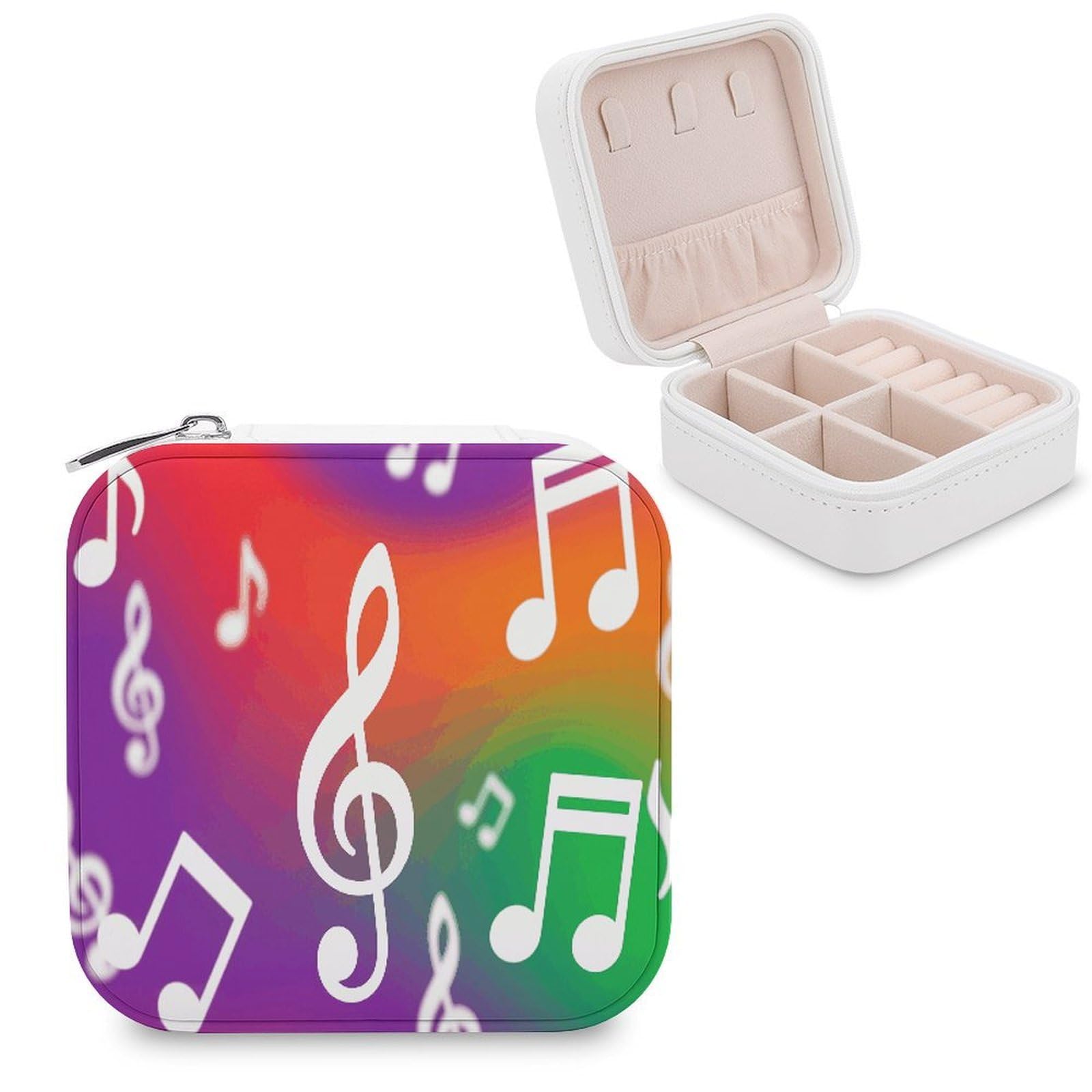 VstaDank Jumping Musical Notes Jewelry Box for Women Jewelry Organizer Storage Case with Zipper Mini Travel Jewelry Case Cute Trinket Organizer Leather Portable Jewelry Storage Box