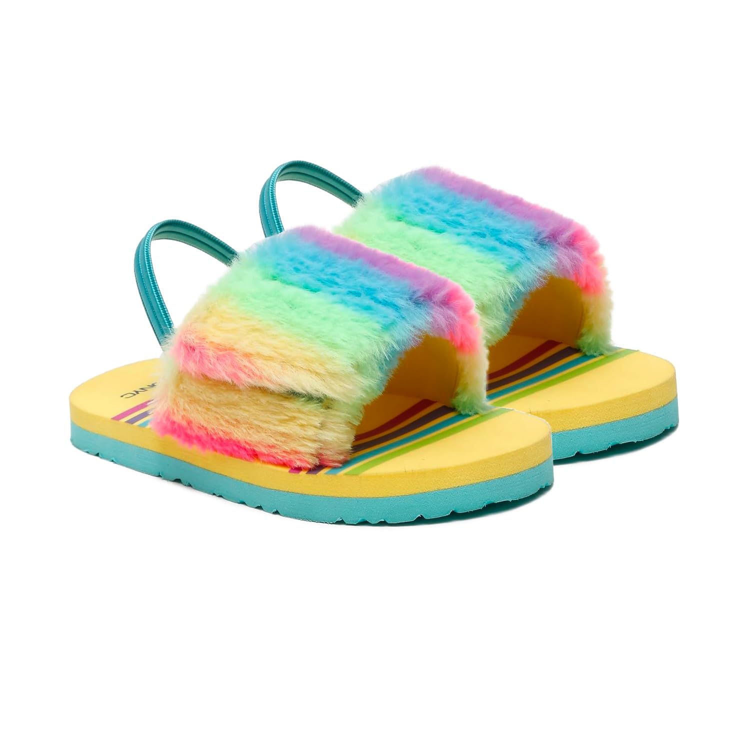 ONYC Premium Rainbow Fur Slippers | Indoor & Outdoor Slippers for Girls | Yellow | Adjustable Strap & Back Support (12 Months) (B0CMV126M7) Amazon Price History, Amazon Price Tracker