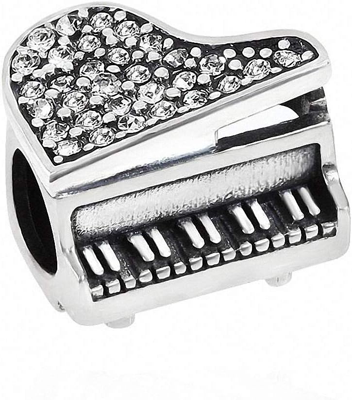 Music Piano Charms 925 Sterling Silver Birthstone Crystal Charms for Pandora 3mm Snake Chain Bracelets