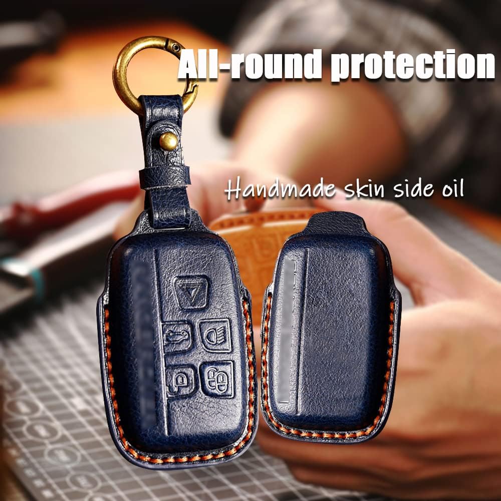 HIBEYO Smart Remote Key Fob Case Cover for Land Rover Defender Discovery Sport LR2 LR3 LR4 Range Rover Sport EVOQUE and Jaguar XF XJ XJL XE F-PACE F-Type Accessories-Blue
