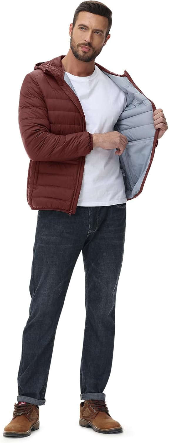 Rdruko Men's Down Puffer Jacket with Hood Packable Lightweight Puffy Winter Coat Hooded - Image 8