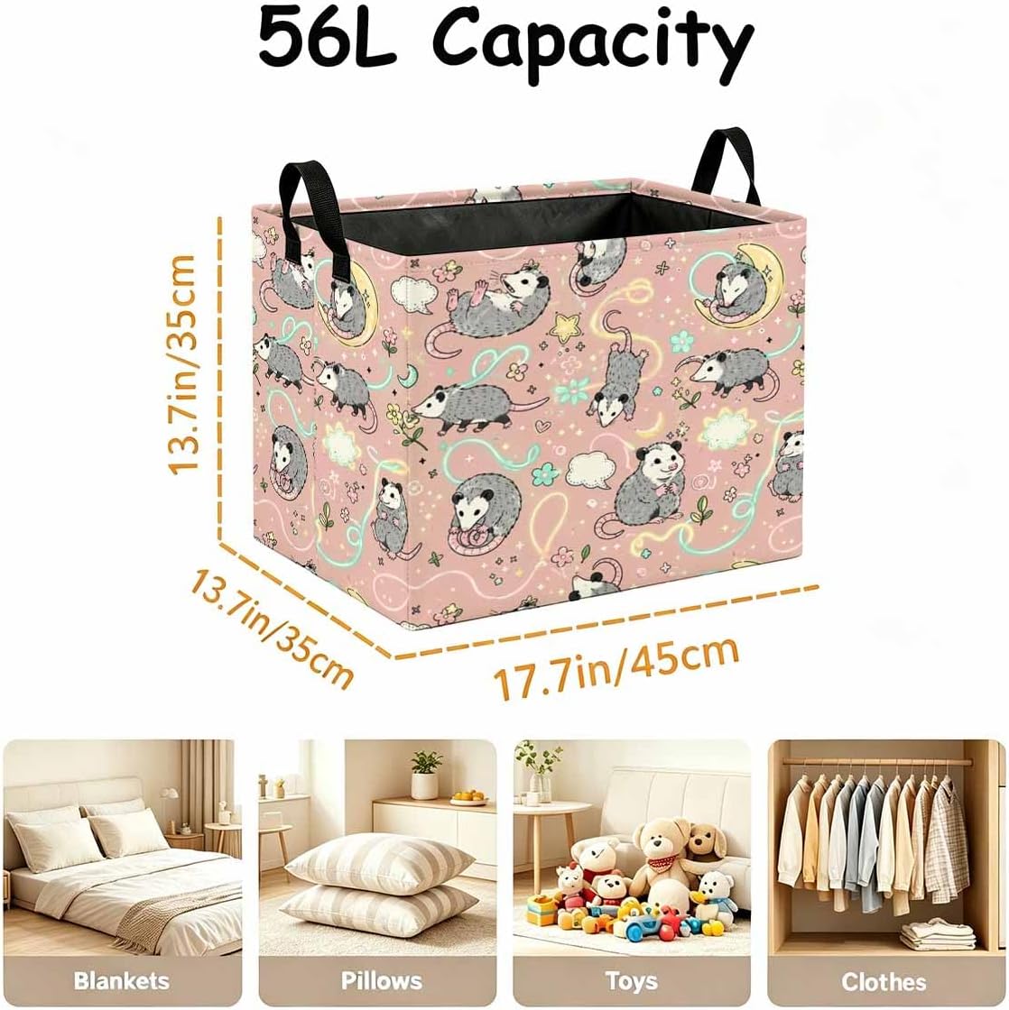 Large 56L Storage Basket, Kawaii Opossum Decorative Baskets with Handles image 4