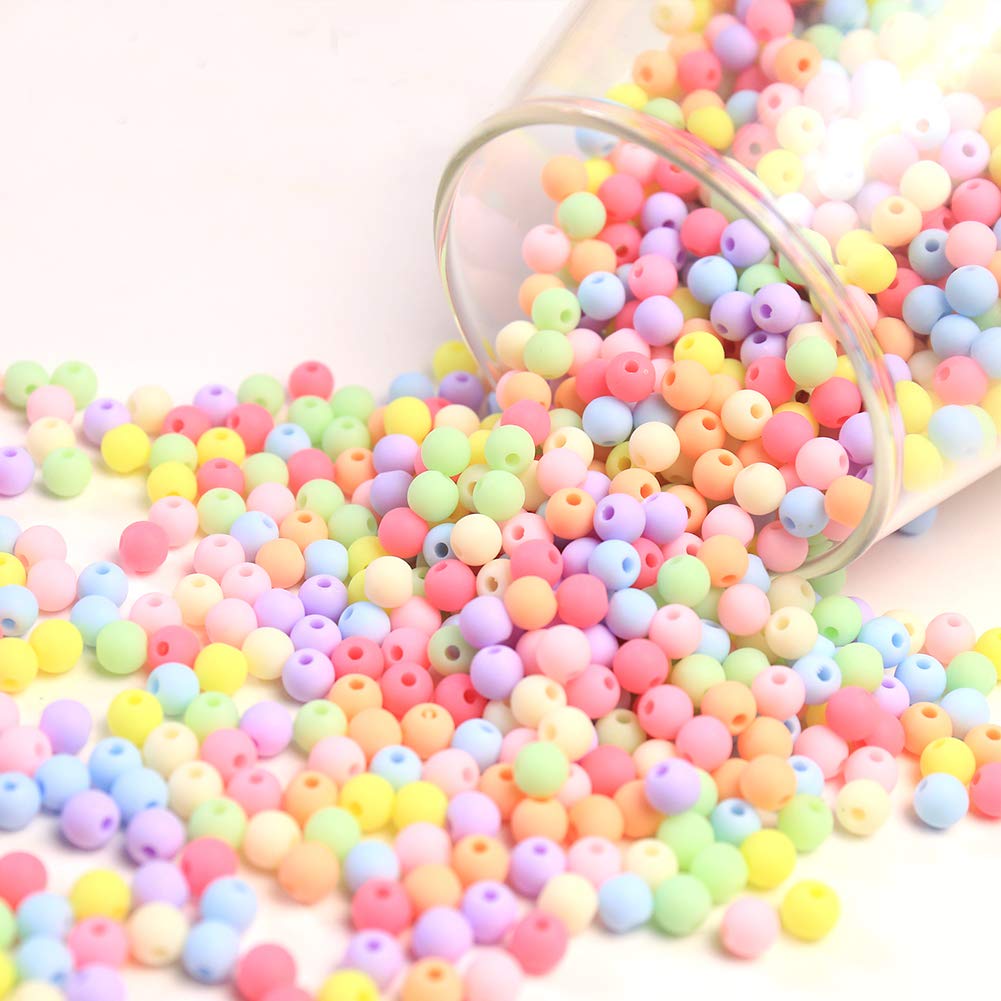 DAHI 1780pcs Color Matte Beads 6MM Frosted Round Acrylic Beads Assorted Plastic Bubblegum Beads Loose Beads Bulk for Jewelry Making and Bracelets Necklace DIY Crafts