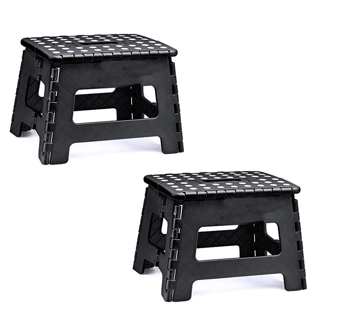 Suprcrne Folding Step Stool Lightweight Plastic Step Stool (2 Pack 9 inch) Foldable Step Stool for Kids,Non Slip Folding Stools for Kitchen Bathroom Bedroom Black