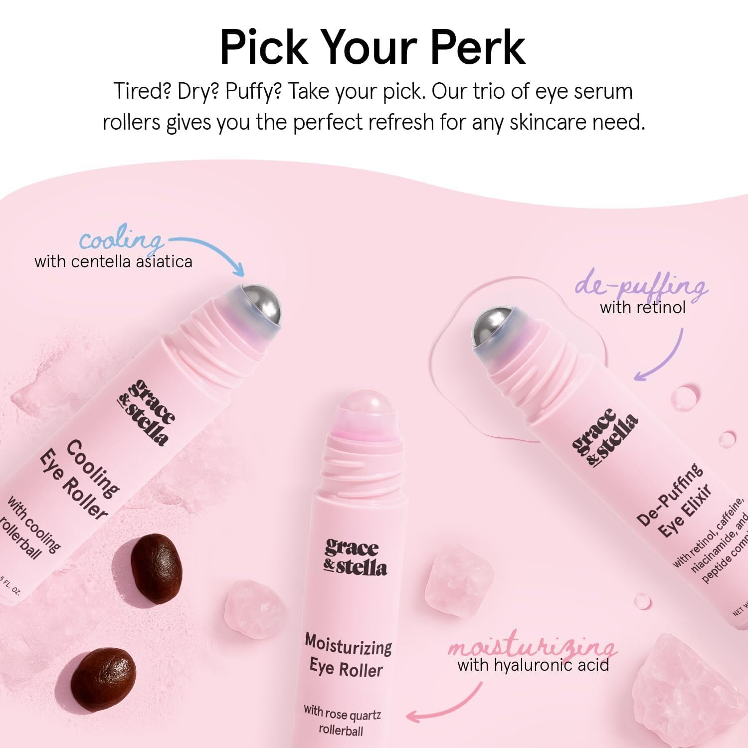 grace & stella Under Eye Brightener Roller - Airplane Travel Essentials - Travel Size Toiletries - Retinol & Caffeine Eye Serum for Puffiness, Dark Circles, Wrinkles - Vegan Skincare (15ml / 0.51floz) - 4