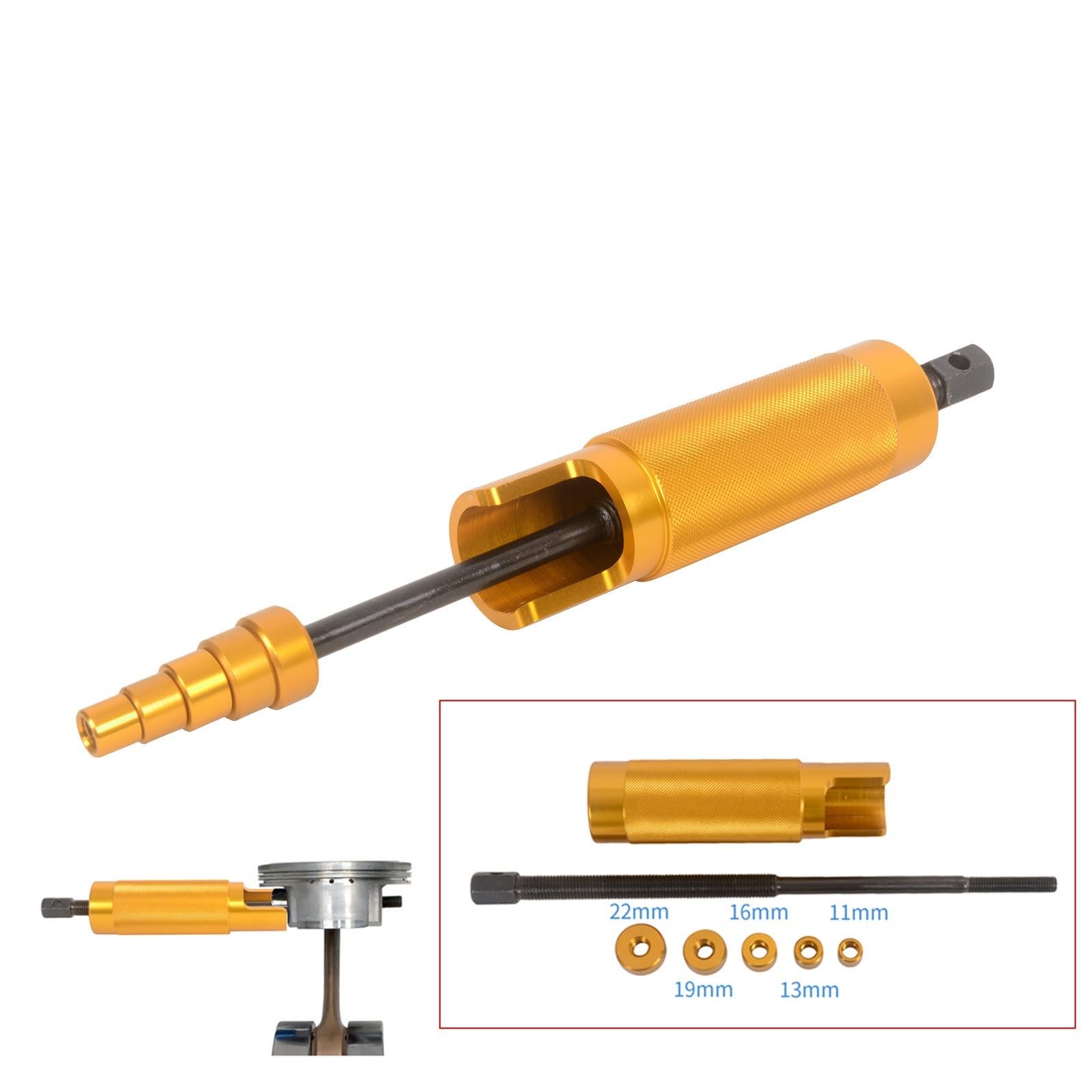 Extractor de Volante Extractor de Volante de magn Herramienta extractora de pasadores de pistón, Herramienta de reparación de Motocicletas, 5 tamaños, 11mm/13mm/16mm/19mm/22mm(Gold)