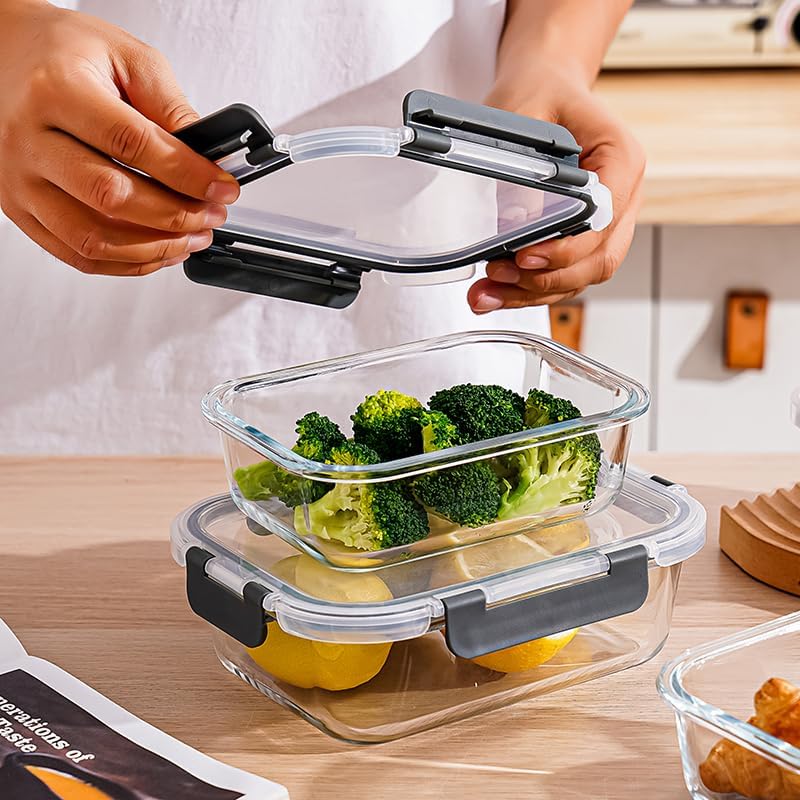 Miniatura 5 de 3 loncheras de vidrio selladas con tapa, recipiente de almacenamiento de alimentos de vidrio, lonchera de vidrio sellado, se puede colocar en