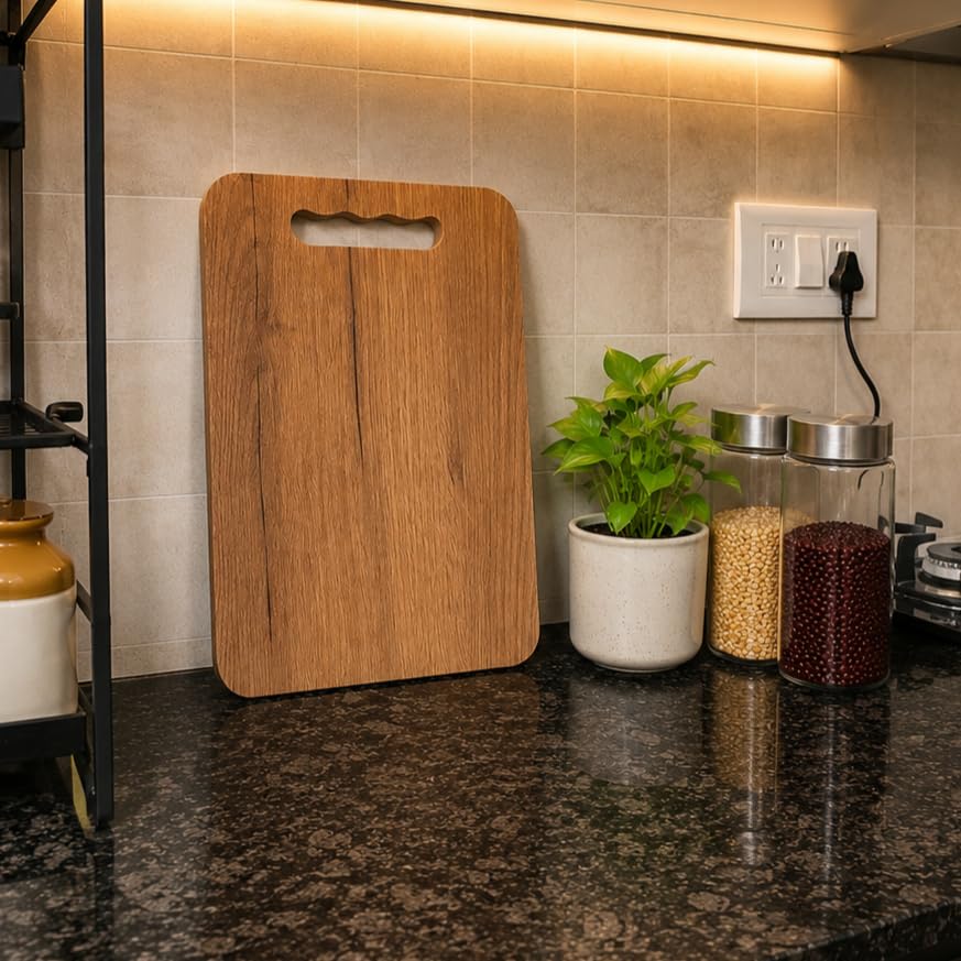 Image of Wooden Bamboo Cutting Board with Antibacterial Surface with Stainless Steel Handle, Chopping Board for Kitchen, Cutting Board for Kitchen(Wooden Chopping Board 22 x 32 CM)