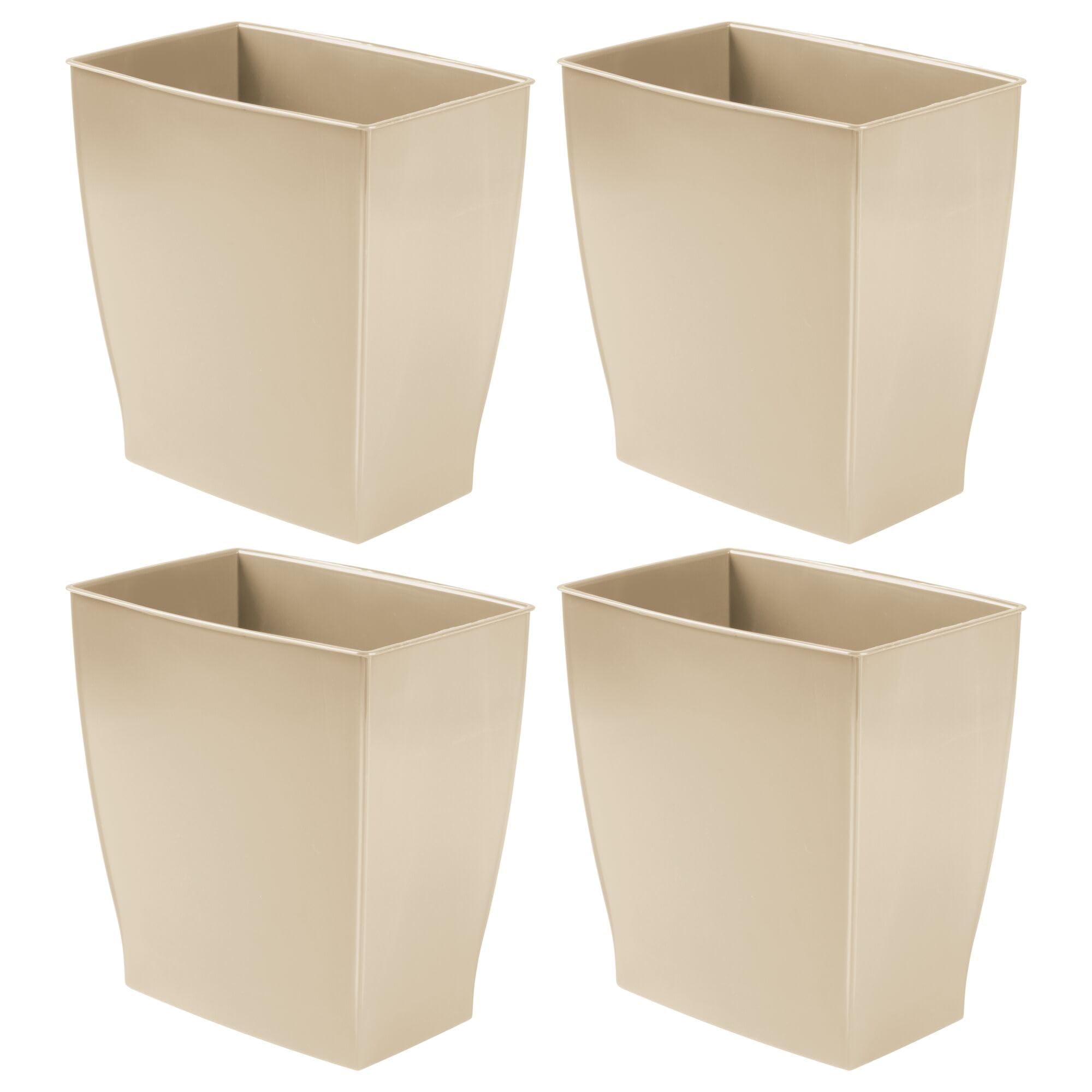 iDesign Small Plastic Bathroom Trash Can Slim Rectangle Garbage Bin for Bedroom Office Dorm 4-Pack Brown