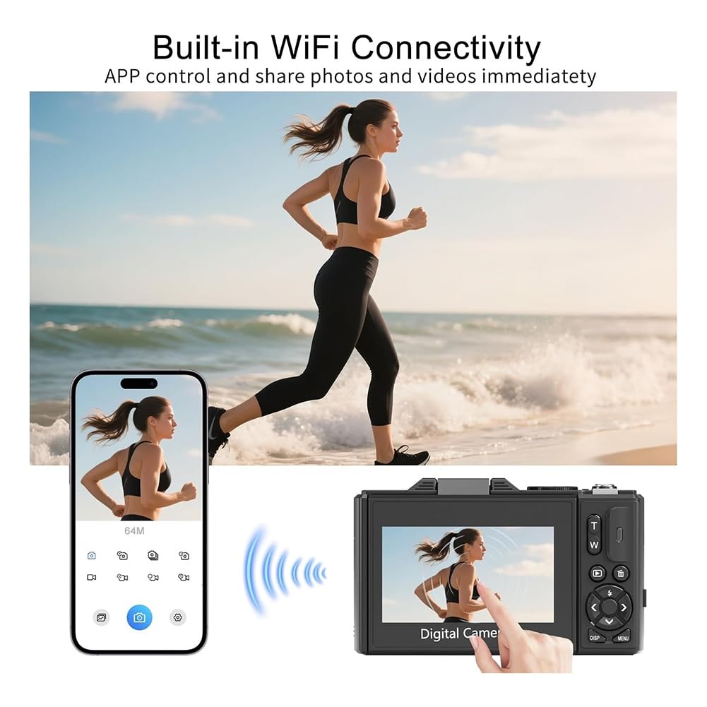 Fotocamera Vlog 5K Fotocamera Digitale WiFi Autofocus Schermo Flip 180°, Fotocamera Compatta per Fotografia per Principianti, Adolescenti A
