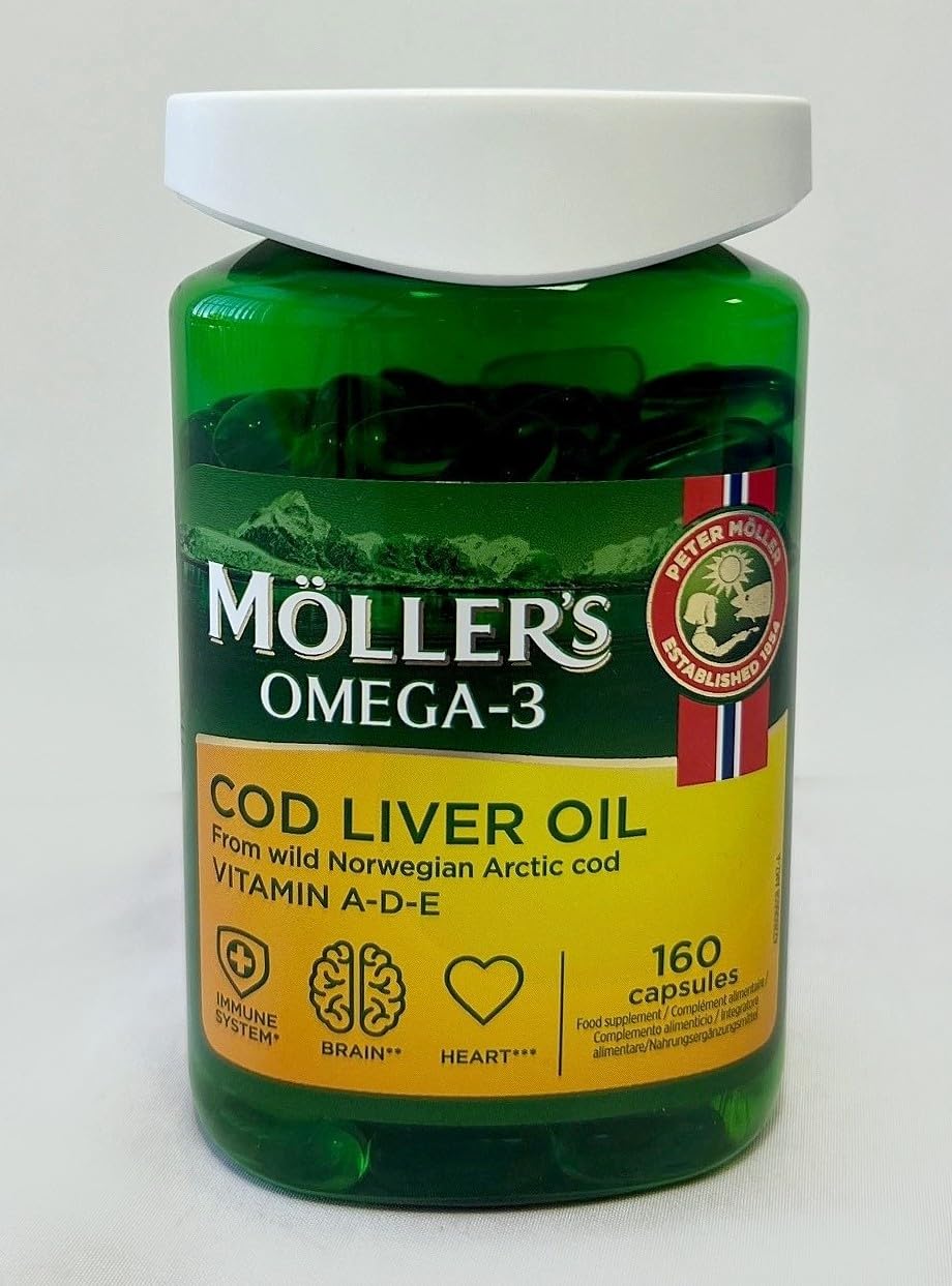 MÖLLER'S Suplemento de Ômega-3 em cápsulas com EPA, DHA e vitaminas A, D e E — 160 cápsulas