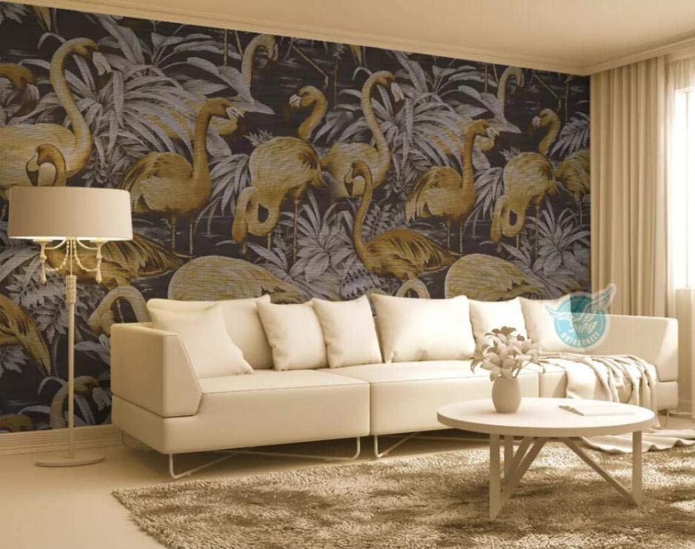 Papier peint flamant doré et plante tropicale WLLLO 400x280 cm