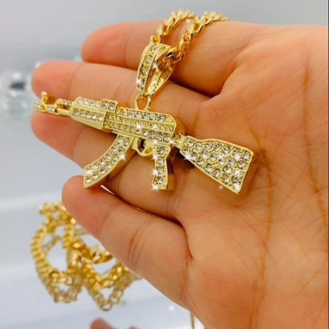 Shiny Jewelers USA Mens ICED Out Machine Gun AK47 Chopper,Uzi