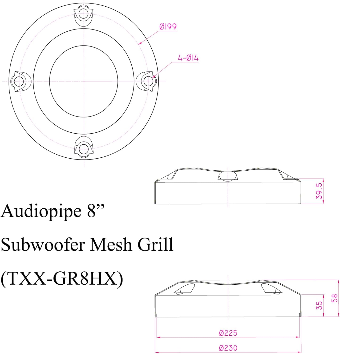 Audiopipe 8” Subwoofer Mesh Grill (TXX-GR8HX), Specifically Designed for High Excursion Subwoofers, Subwoofer Cone and Dust Cap Metal Grill Protector Black (Sold Separately)