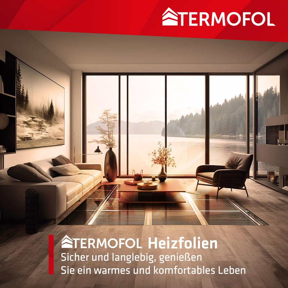 Termofol Elektryczne ogrzewanie podłogowe folia grzewcza 230 V – z termostatem H5 – moc 140 W/m2 – powierzchnia 10 m² – ogrzewanie podłogowe, kompletny zestaw do ogrzewania podłogowego, ściennego lub