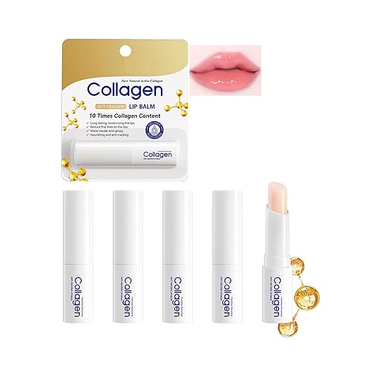 Collagen Lip Balm Set, 5Pcs Moisturizing Hydrating Lip Balm, Dry Lips Care Lip Moisturizer, Nourishing Vegan Lip Primer for Lipstick, Lightweight & Non-Sticky,Thanksgiving Lip Care Gift Kit for Women