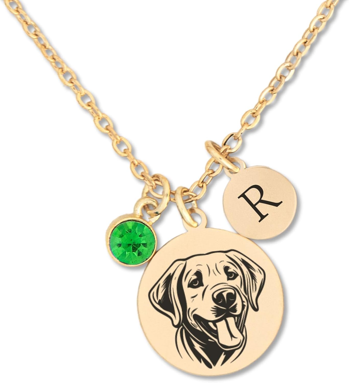 Fern & Filigree Labrador Retriever Dog Necklace Pet Jewelry, Gift for Dog Mom, Choice of Initial and Birthstone, 18K Gold or Silver Plate, Personalized Pendant