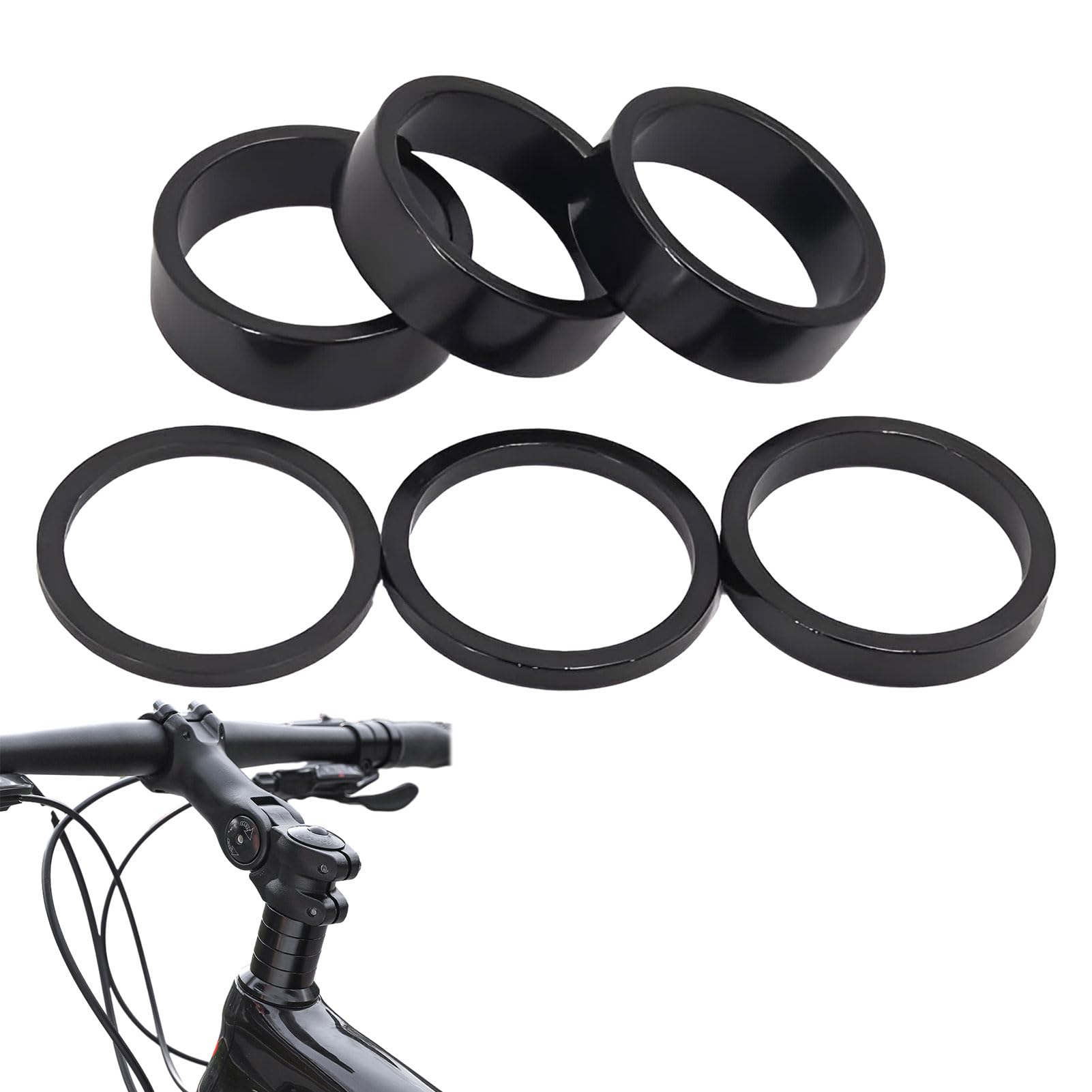 ruyetHeadset Spacers,6Pcs 11/8 Inch Aluminium Alloy Black Headset Spacers,Bicycle Headset Spacer,Mtb Road Bike Front Fork Spacers,3x10mm 5mm 3mm and 2mm for Bike Headset Spacer
