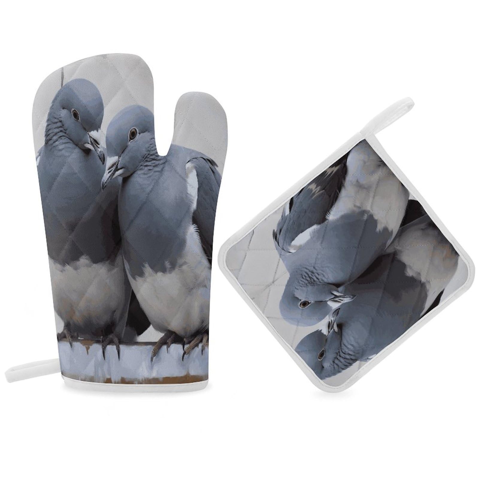 Fodpand Women's Style Doves Oven Mitts And Pot Holders Sets,Oven Gloves For Kitchen Oven Mitts And Potholders For Baking Cooking Grilling Apartment Essentials