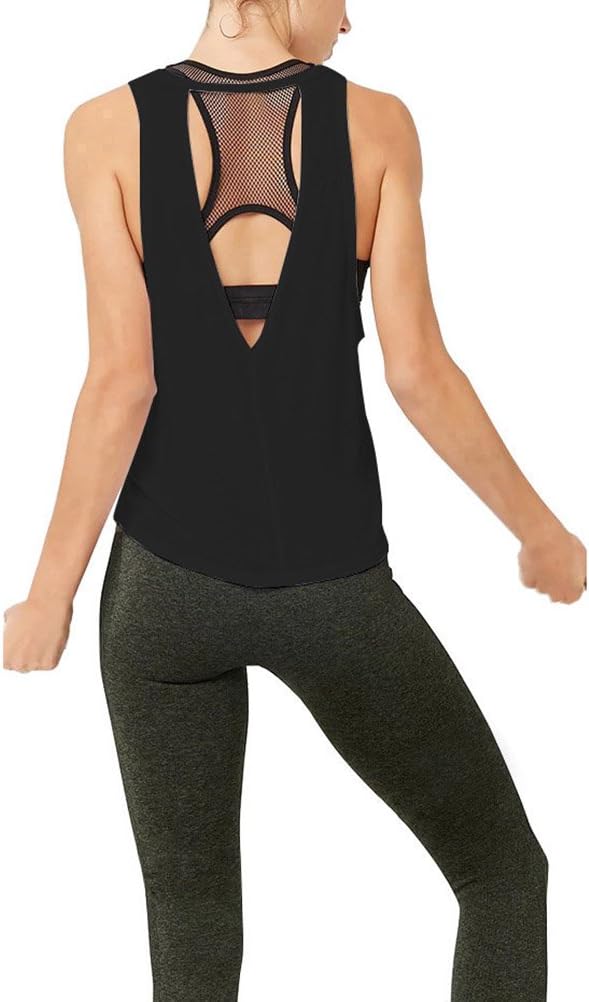 Workout Tops Open Back Shirts Athletic Yoga Tennis Exercise Tanks for Women