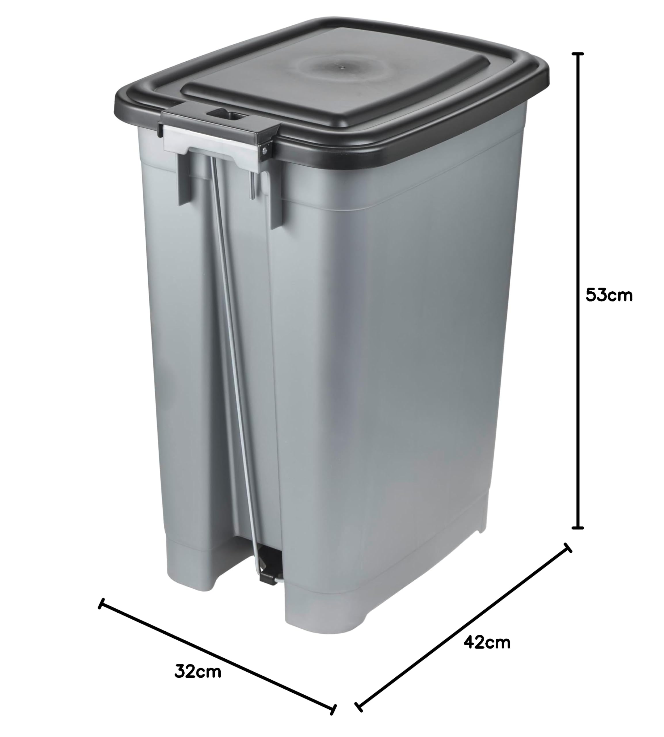 keeeper poubelle à pédale, 40 l, nettoyage facile, pédale d'ouverture et de fermeture hygiénique, poubelle, 32 x 42 x 53 cm, olaf, Light Silver (argent)