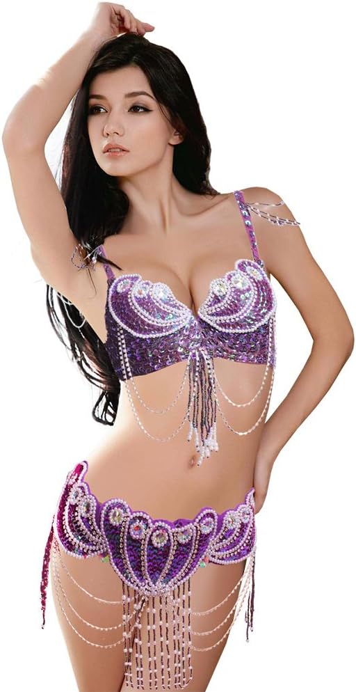 ROYAL SMEELA Belly Dance Costume for Women Tribal Belly Dance Bra and Belt Sexy Professional Dancing Suit Carnival Bra Belt