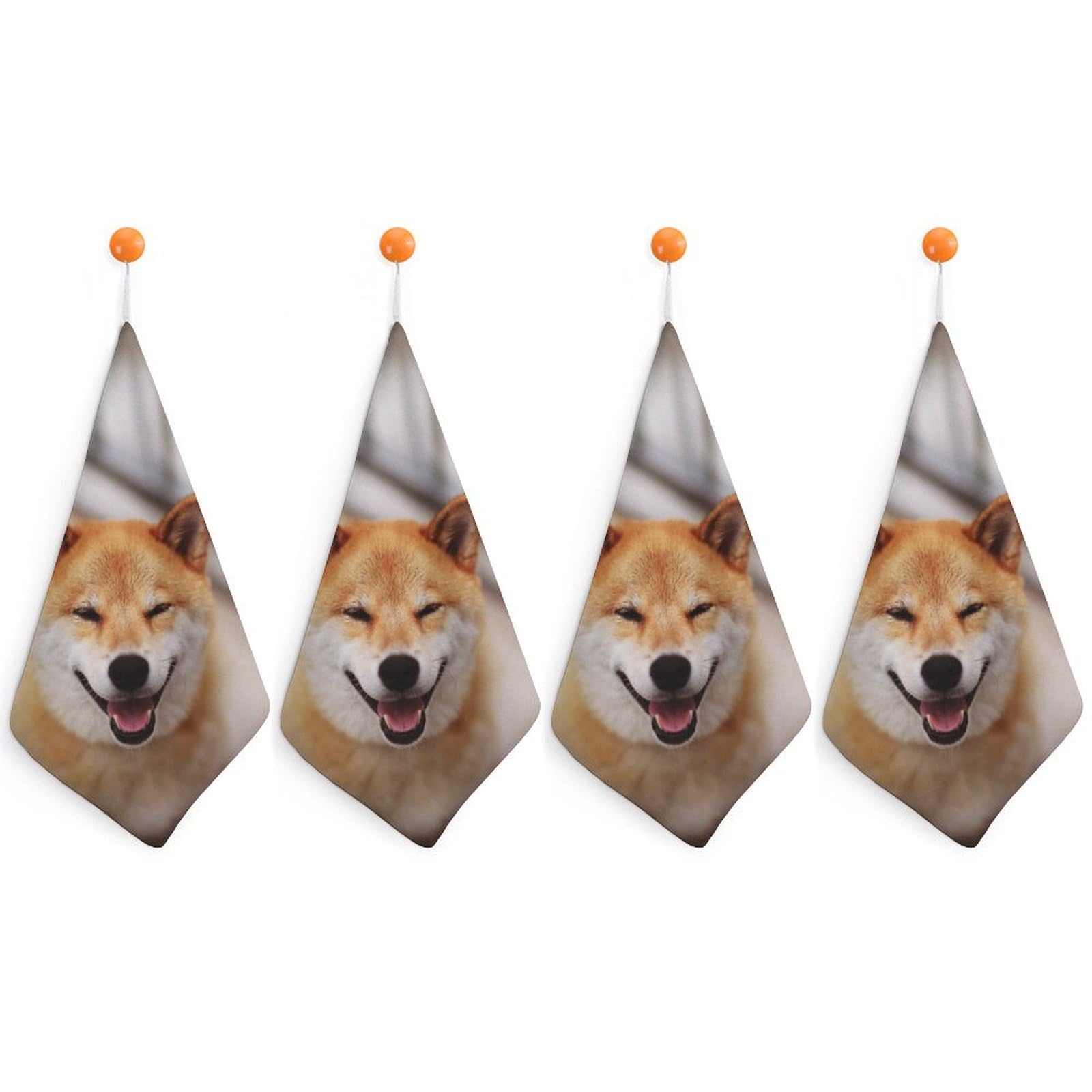 LEDFCVSU 4 Piece Hanging Hand Towels, Smile Shiba Inu Small Dry Hand Towel for Kitchen Bathroom