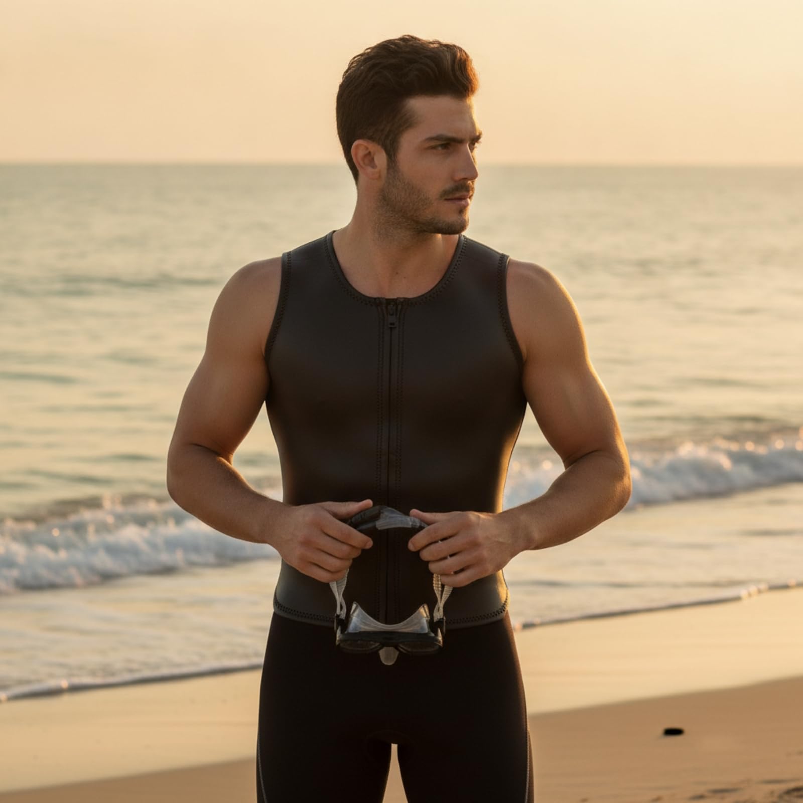 Neoprenweste ärmellos Wassersportweste enganliegend mit Reißverschluss für Wassersportler, Schwimmsportler, Wassersport, Schwimmen, Tauchen